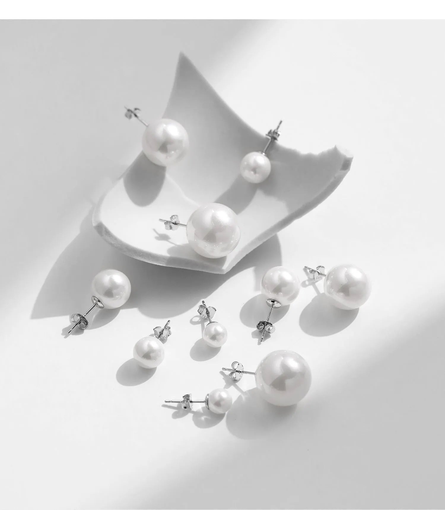 Light Luxury French Pearl Earrings for women in S925 sterling silver, diamond setting, available in 6MM to 14MM sizes, silver colour