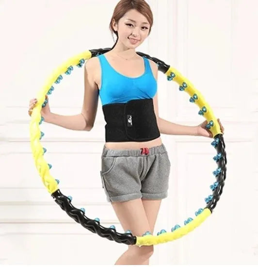 Yellow magnetic therapy hoop, detachable 8-piece design, 108cm fitness hoop for home workouts