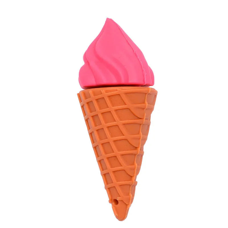 Pink ice cream shaped USB flash drive on a white background.