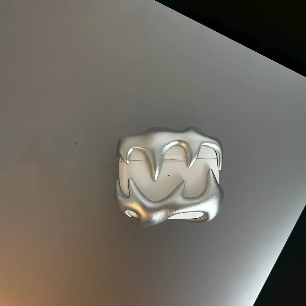 Matte silver 3D printed resin tooth earphone shell for AirPods 3 protective case