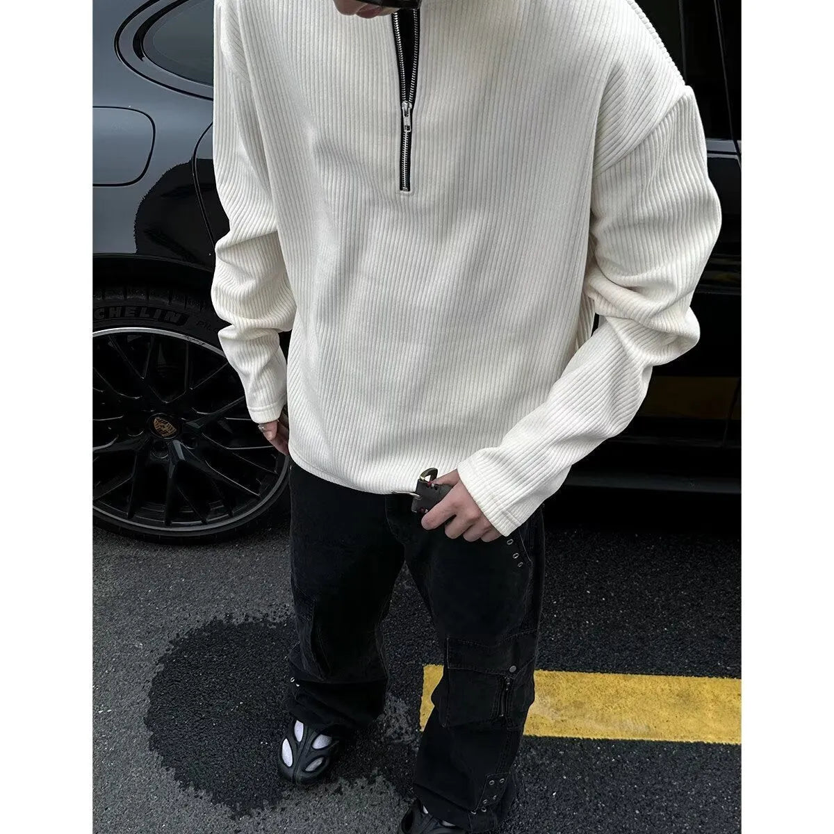 Women's loose fit long sleeve pullover top with letter print in apricot colour.