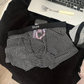 Vintage stripe men's ice silk breathable boxer briefs in dark brown knitted nylon