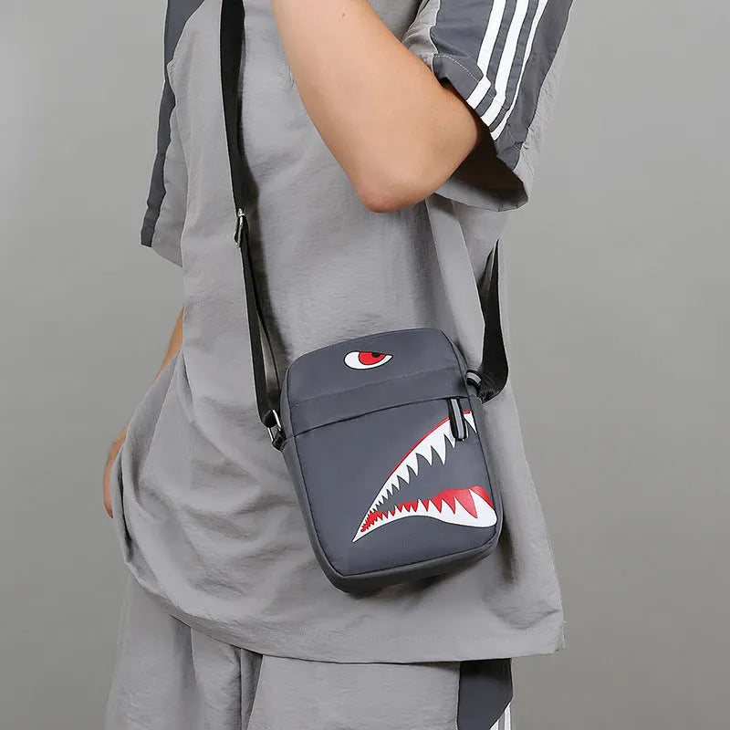 Men's small Oxford cloth crossbody bag with animal pattern printing in black, grey, or green
