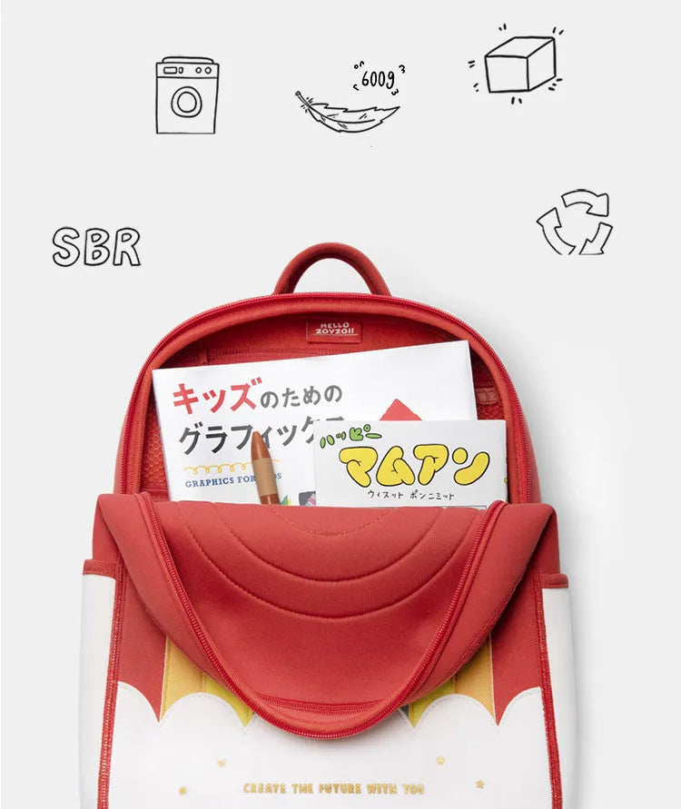Children's schoolbag in rainbow, cherry or rocket, small polyester bag with cartoon cute pattern, double strap and zipper for ages 2-6