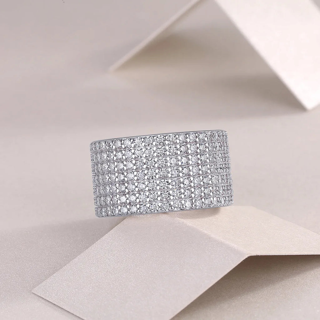 Starry River wedding ring set with moissanite stone in S925 silver with platinum plating, gift box packaging