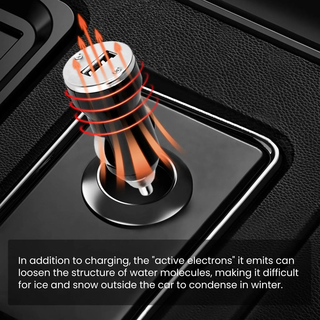 Compact black car snow melting tool measuring 5.5cm with dual deicer and charger functions