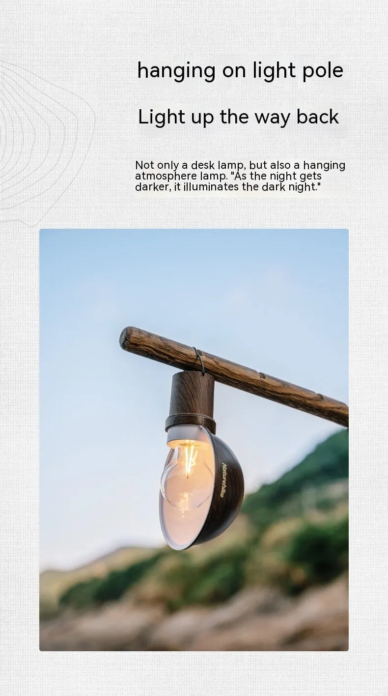 Rechargeable metal hanging camping lamp in Wood Grain Color or Olive Green, about 0.6kg, model NH22ZM002