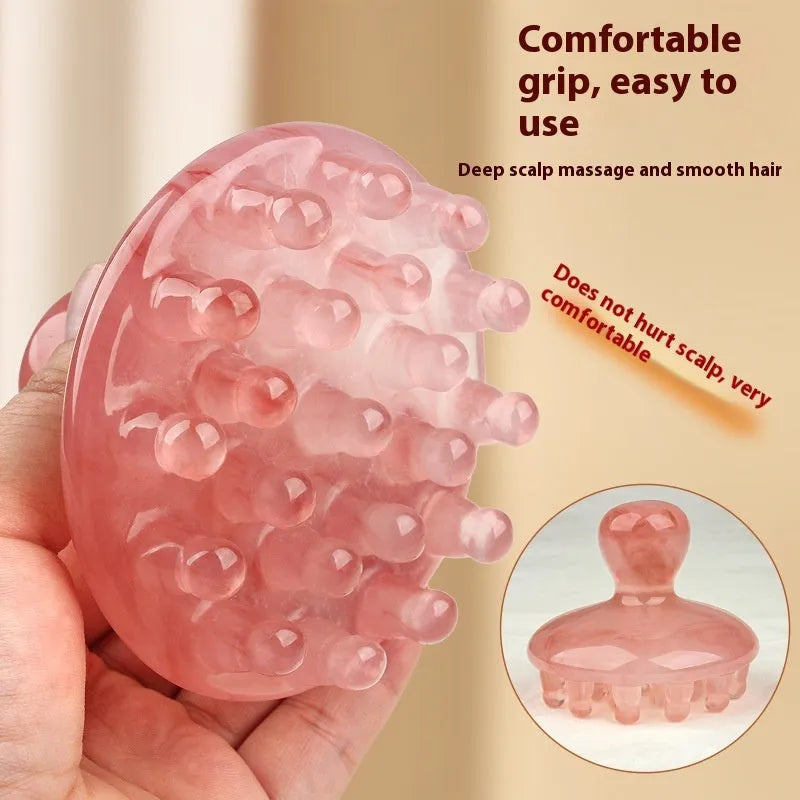 Brown and yellow disc-shaped massage comb with 21 teeth for scalp and meridian stimulation