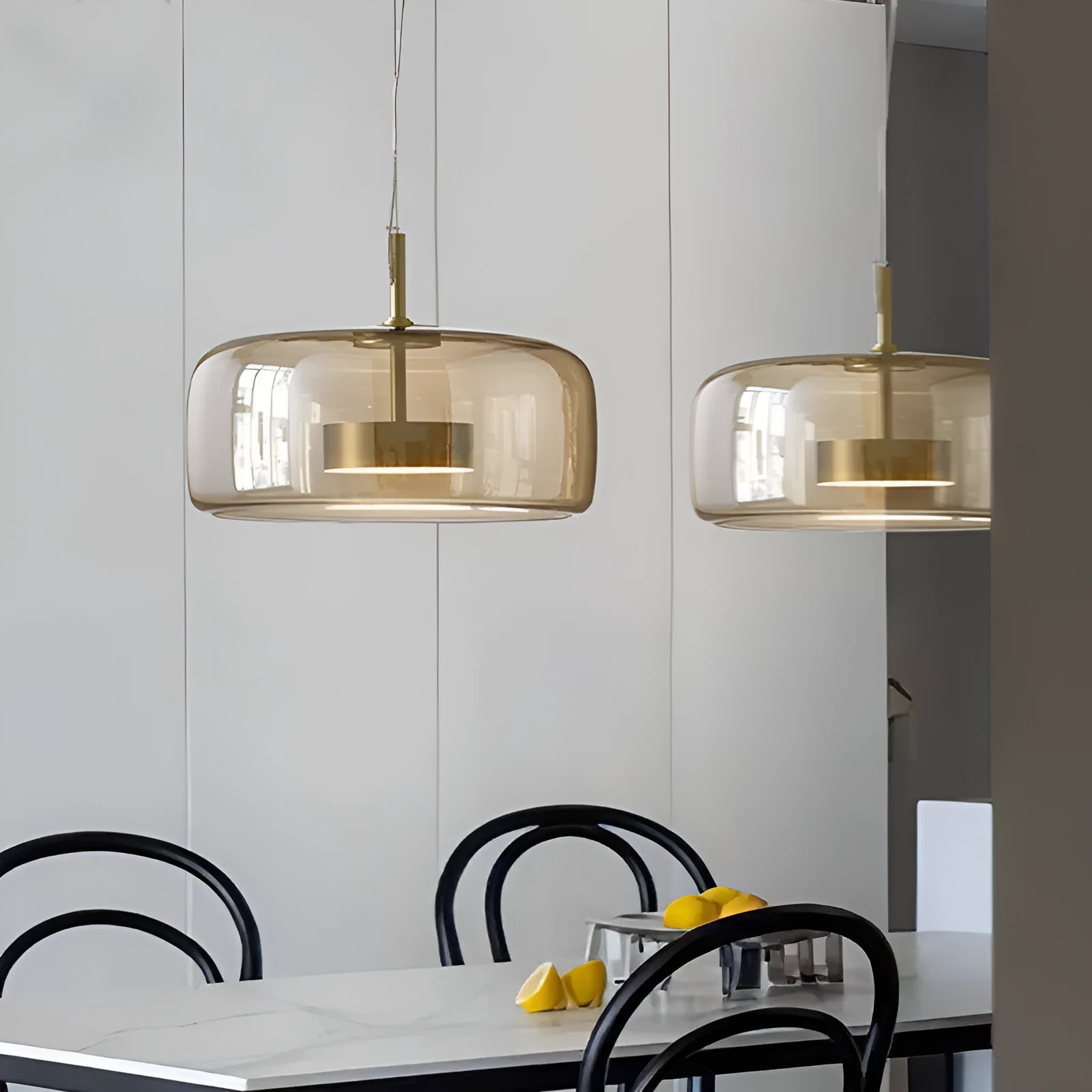 Art glass single head hanging pendant lamp with iron frame, adjustable cable, amber glass shade