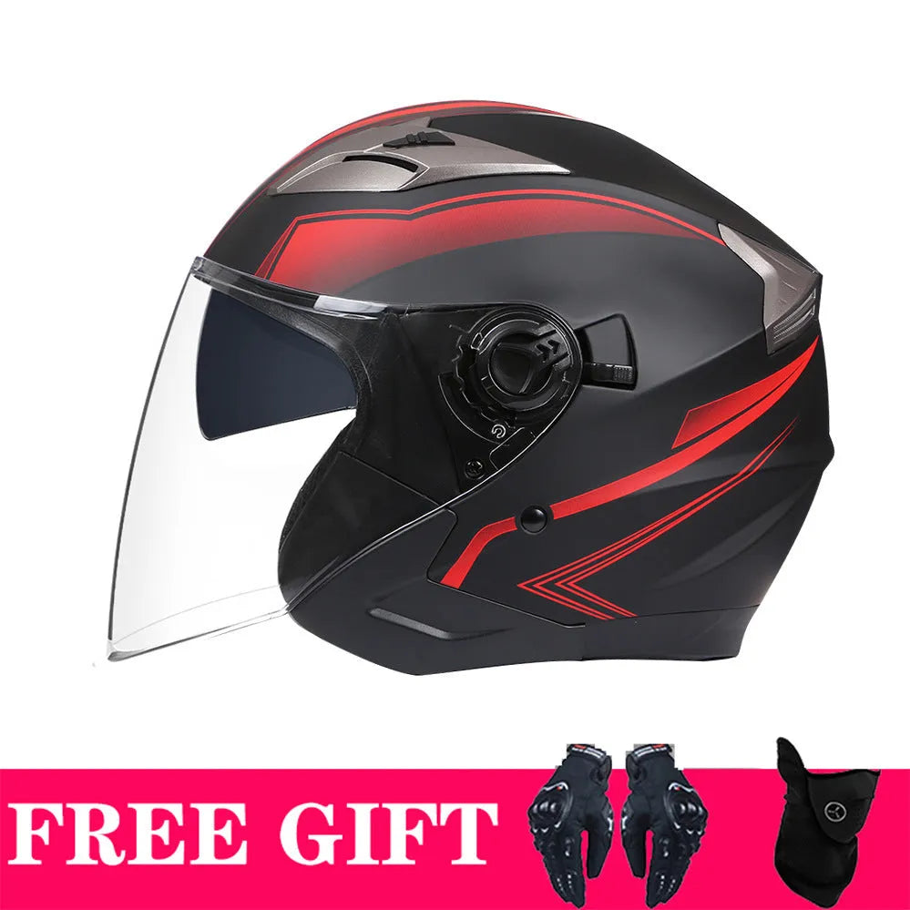 Retro motorcycle helmet with double lens in matte black ABS shell