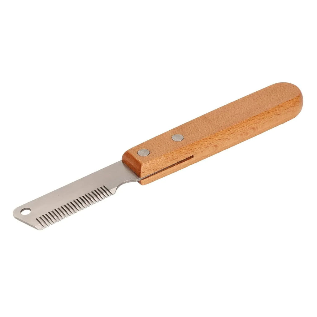 Pet stripping comb with wooden handle and metal teeth for dog cat grooming