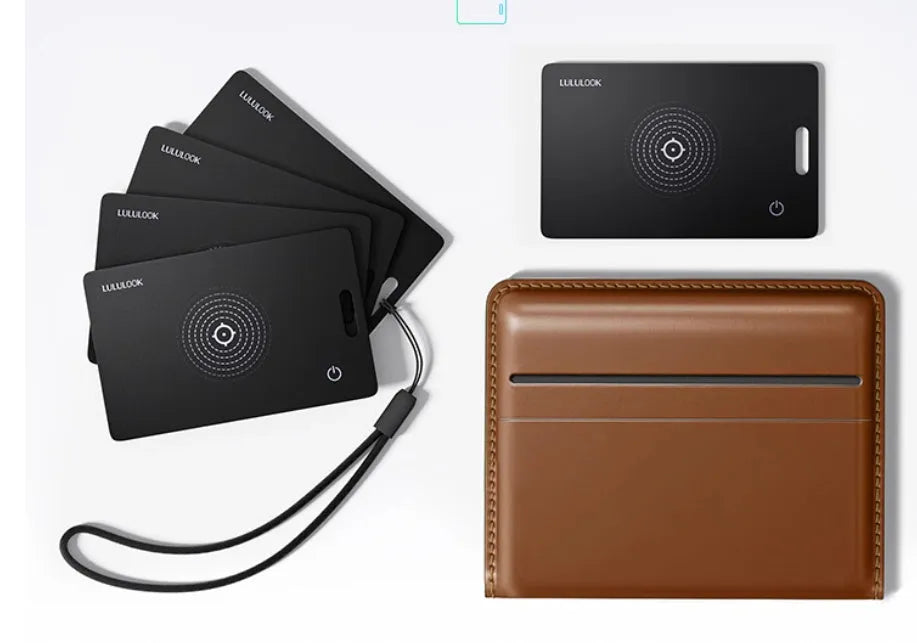 Black 2mm ultra-thin IP68 waterproof Bluetooth tracker card with hanging rope