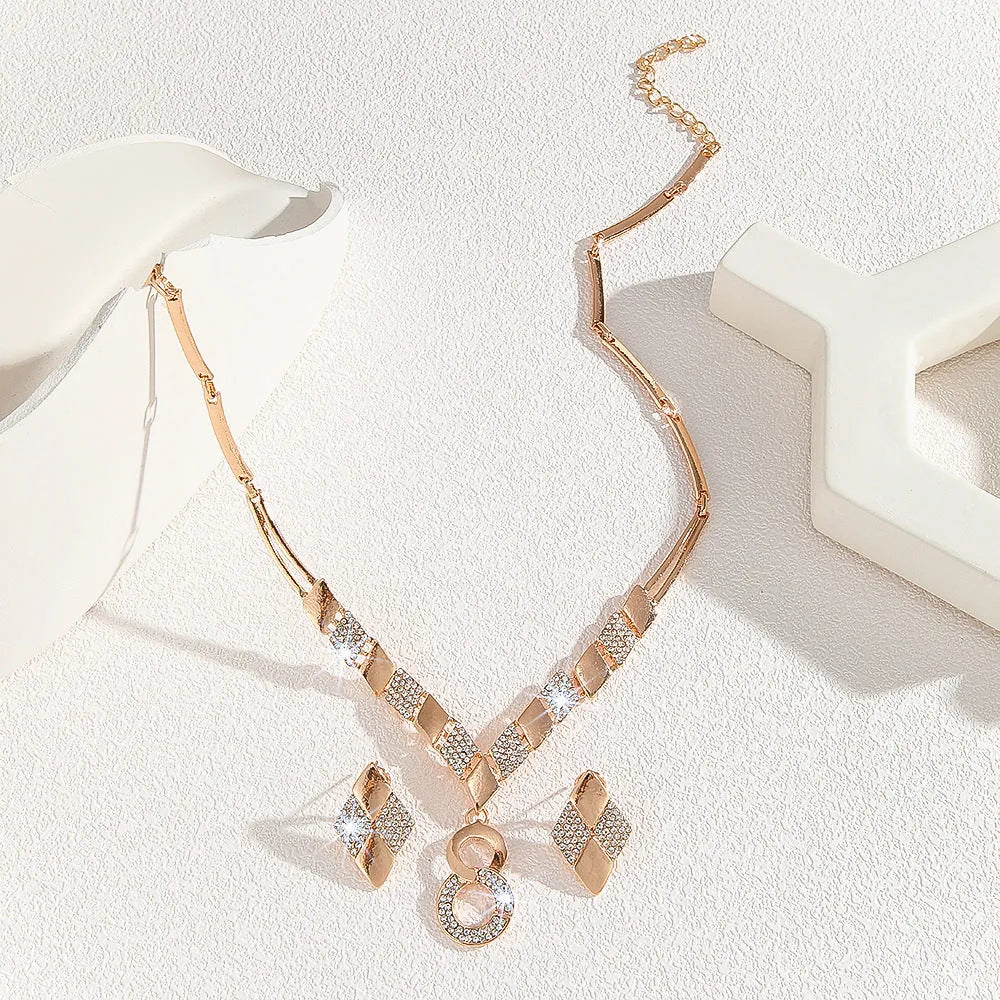 Gold electroplated zinc alloy necklace and earrings set for women