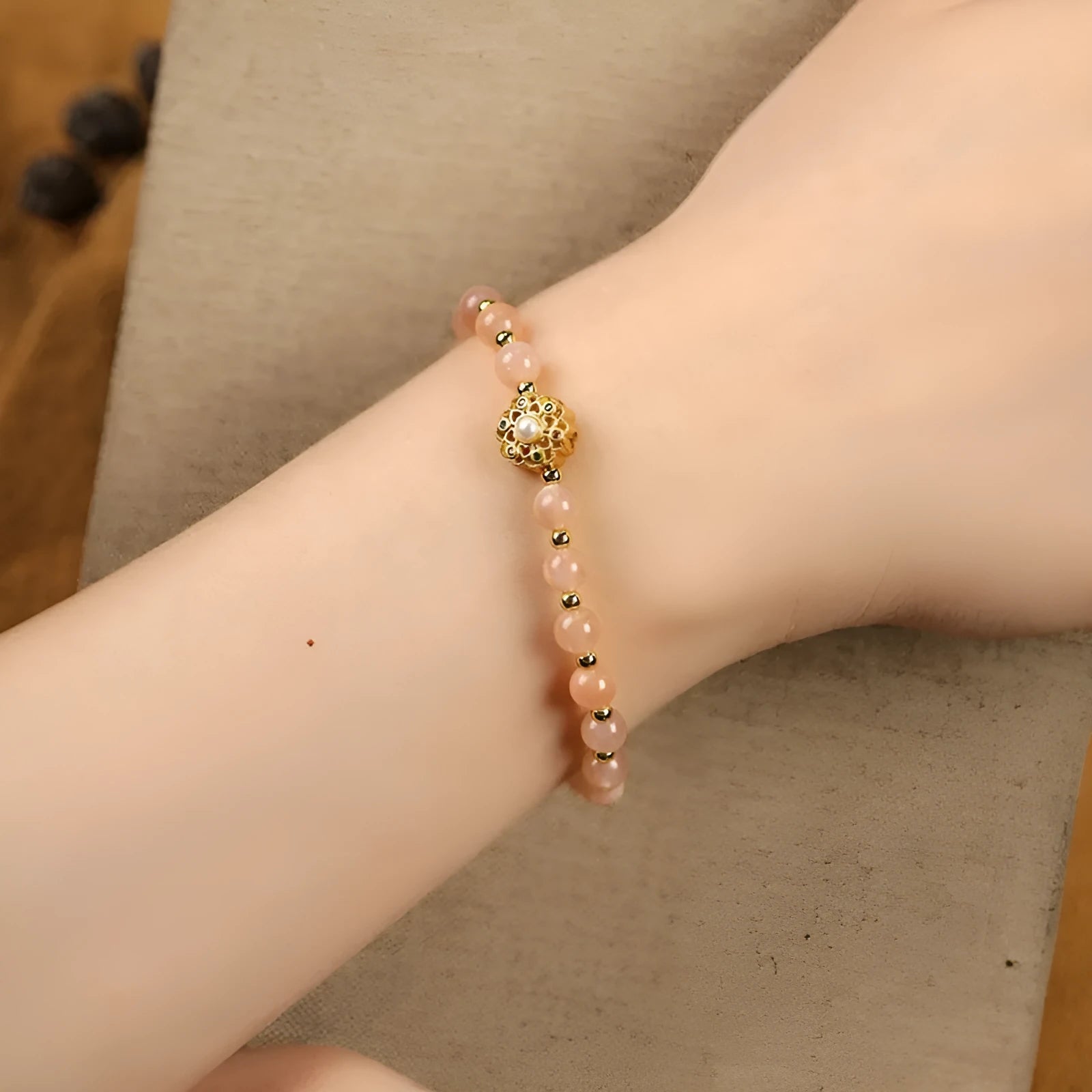 Gray moonstone fairy lucky bracelet with hand-woven crystal beads in pastoral style