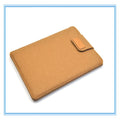 Dark grey clamshell laptop bag open to show plush felt interior for a 14-inch notebook.