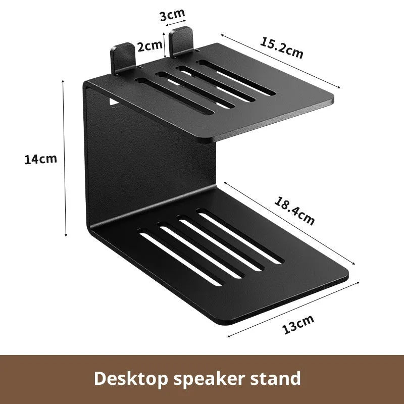 Metallic desktop sound shockproof elevated rack in black carbon steel, single layer, minimalist design