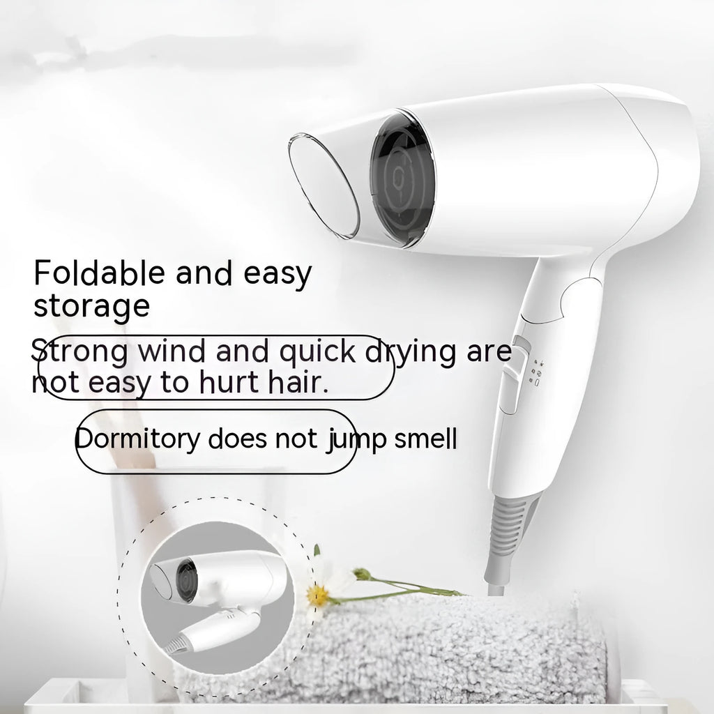 Moon White portable 1400W hair dryer with overheating protection and 150cm cord on white background