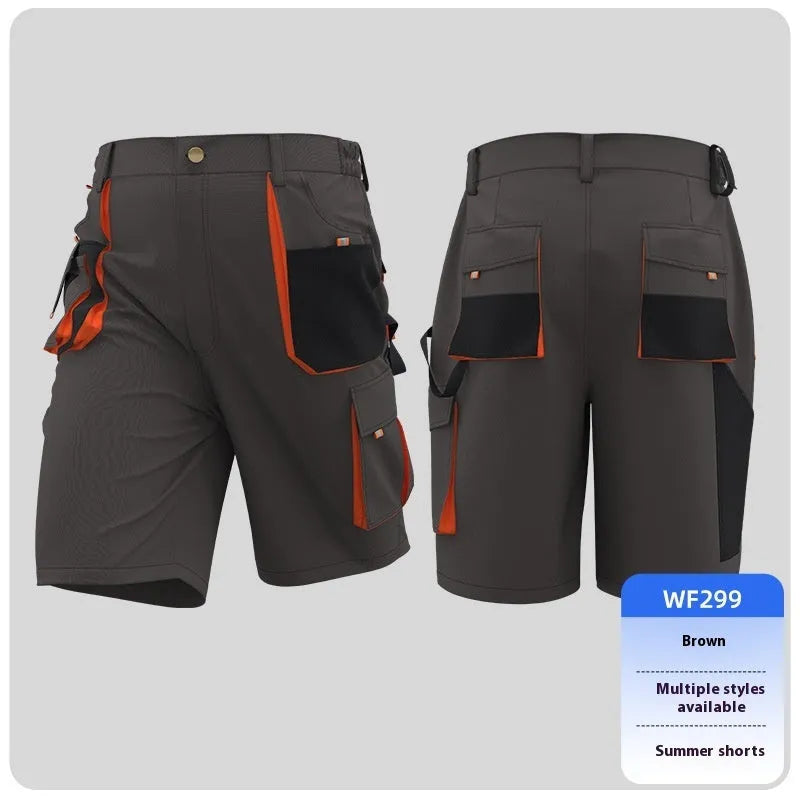 Men's summer casual work shorts in polyester, available in Black and Red, Green Gray, and Brown, sizes S to 3XL