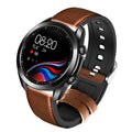 UM90 smart watch with metal case and leather strap showing sports tracking interface on screen