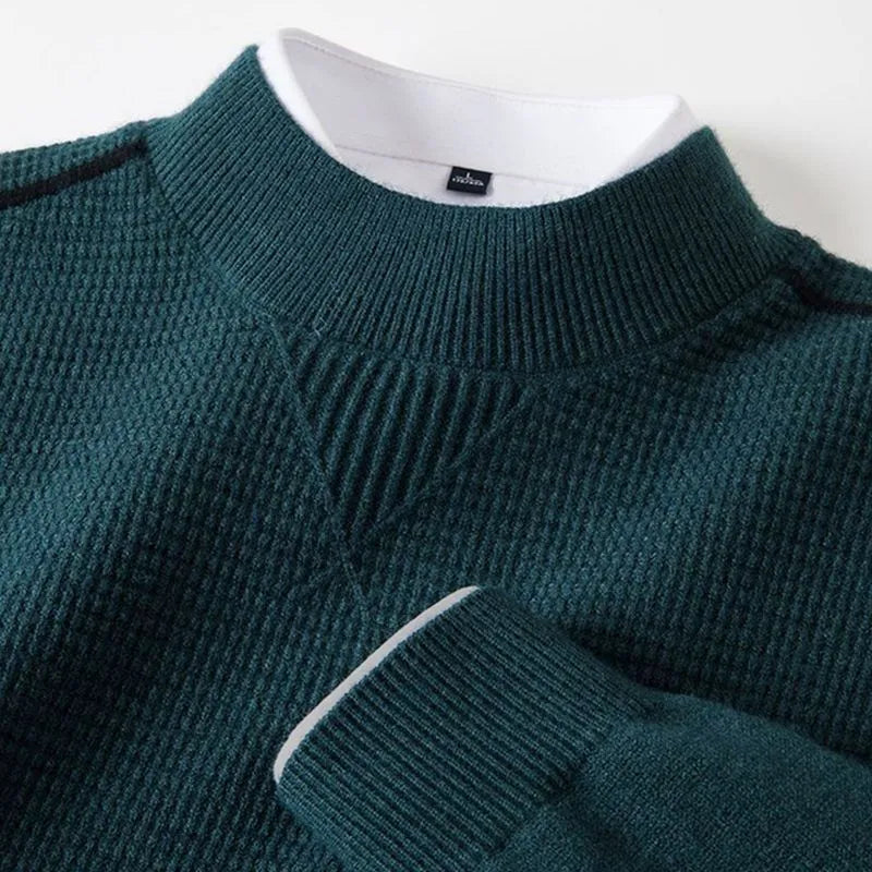 Men's wavy patterned stand collar pullover sweater in polo cotton with lining, available in multiple colours and sizes