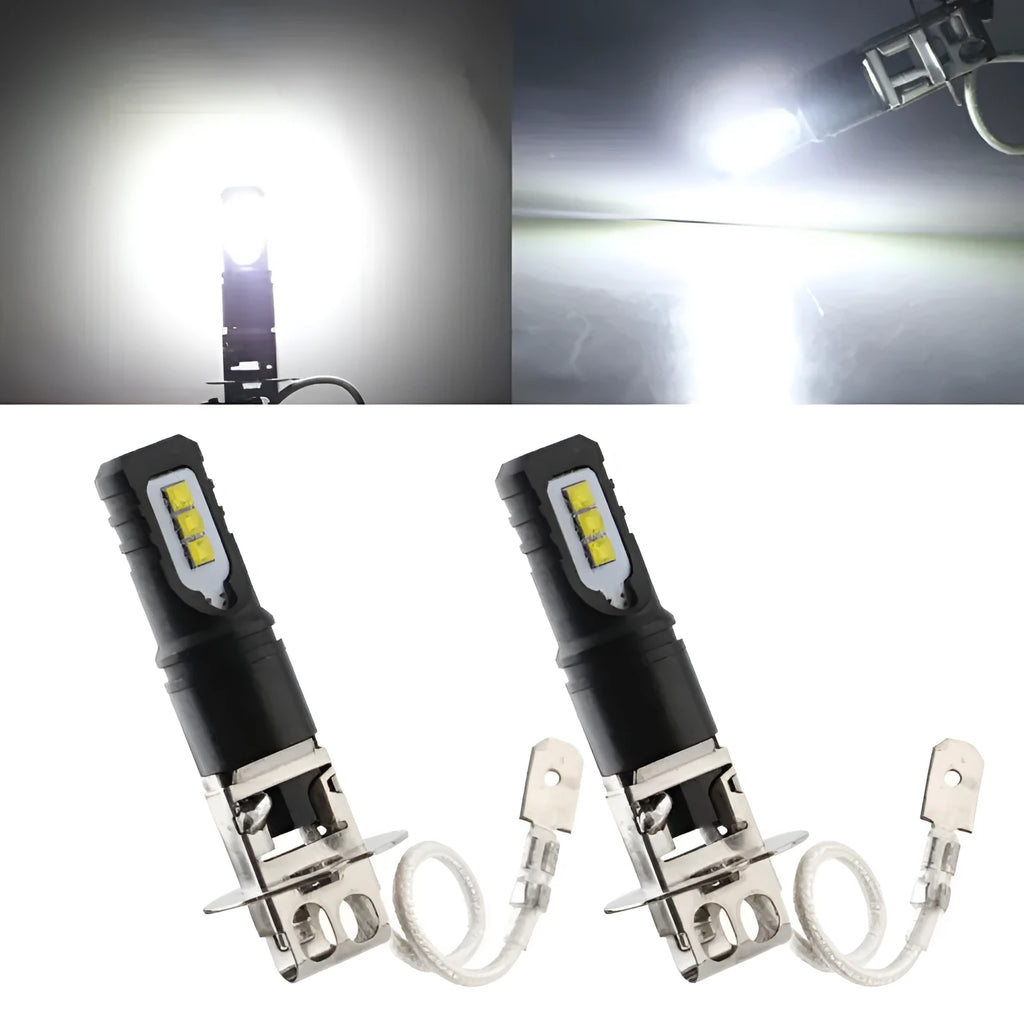 Single aluminium alloy car fog light bulb with H1/H3 fittings and white light glass