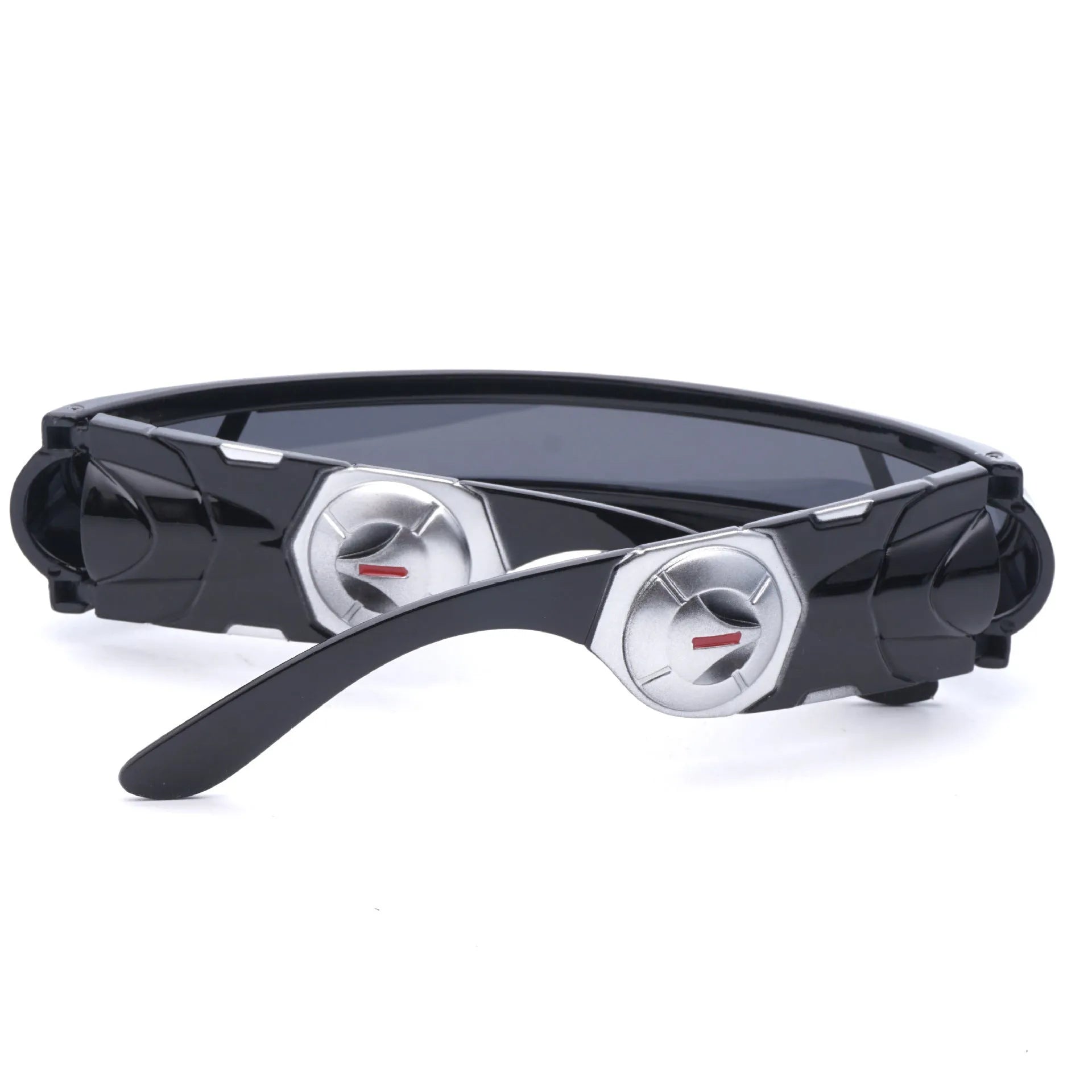 Black polarised sports sunglasses with a choice of grey, red mercury, or blue mercury lenses.