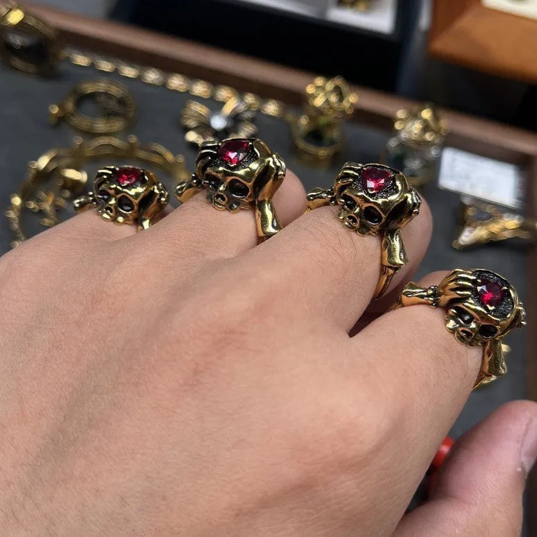 Unisex adjustable copper skull ring with retro live mouth design in TJ-2335 Love Brain colour