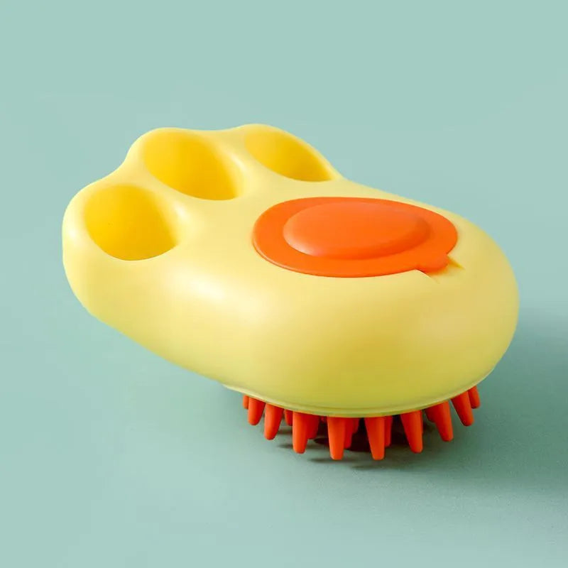 Cat claw pet bath brush with rubber massage tips in blue, pink, white, and yellow colour options
