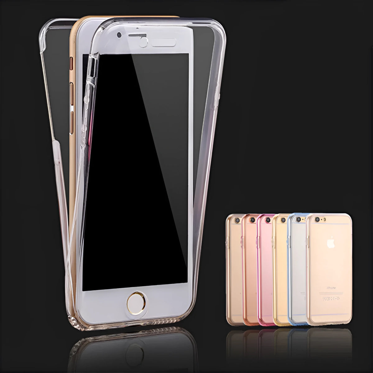 360 degree all inclusive phone case in black, compatible with iPhone and Samsung, TPU material