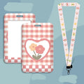 Student ID card holder set with plastic sleeve on a cartoon bear rose keychain lanyard