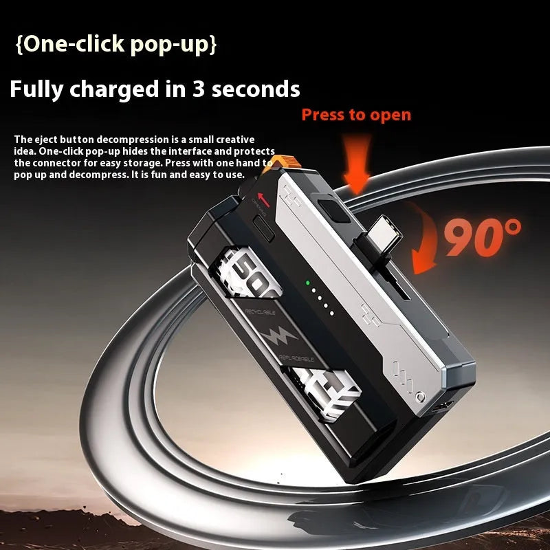 Capsule power bank with hanging buckle, 25000mAh fast charge, available in Type-C and Lightning