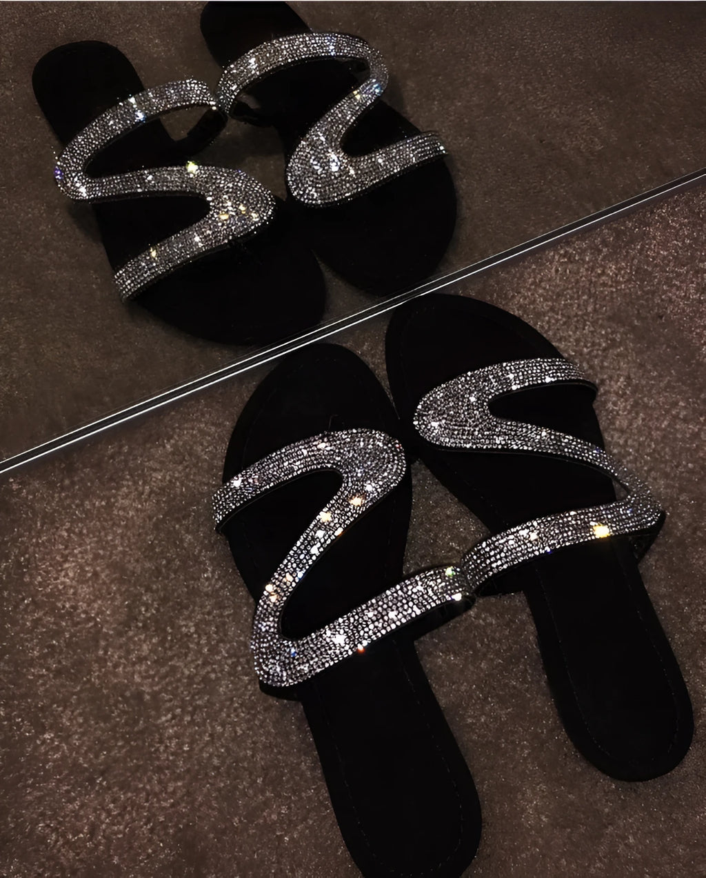 Flat diamond sandals slippers for women beach wear EVA upper black colour plain pattern