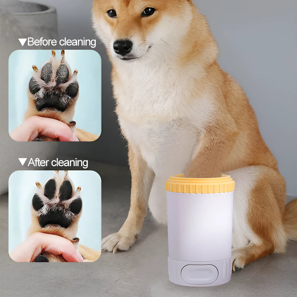 Automatic pet foot wash cup with silicone bristles for small and medium dogs in light grey