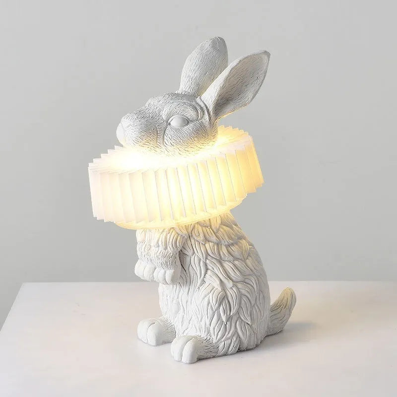 Custom graphic rabbit table lamp in standing posture with international plug options for bedroom lighting