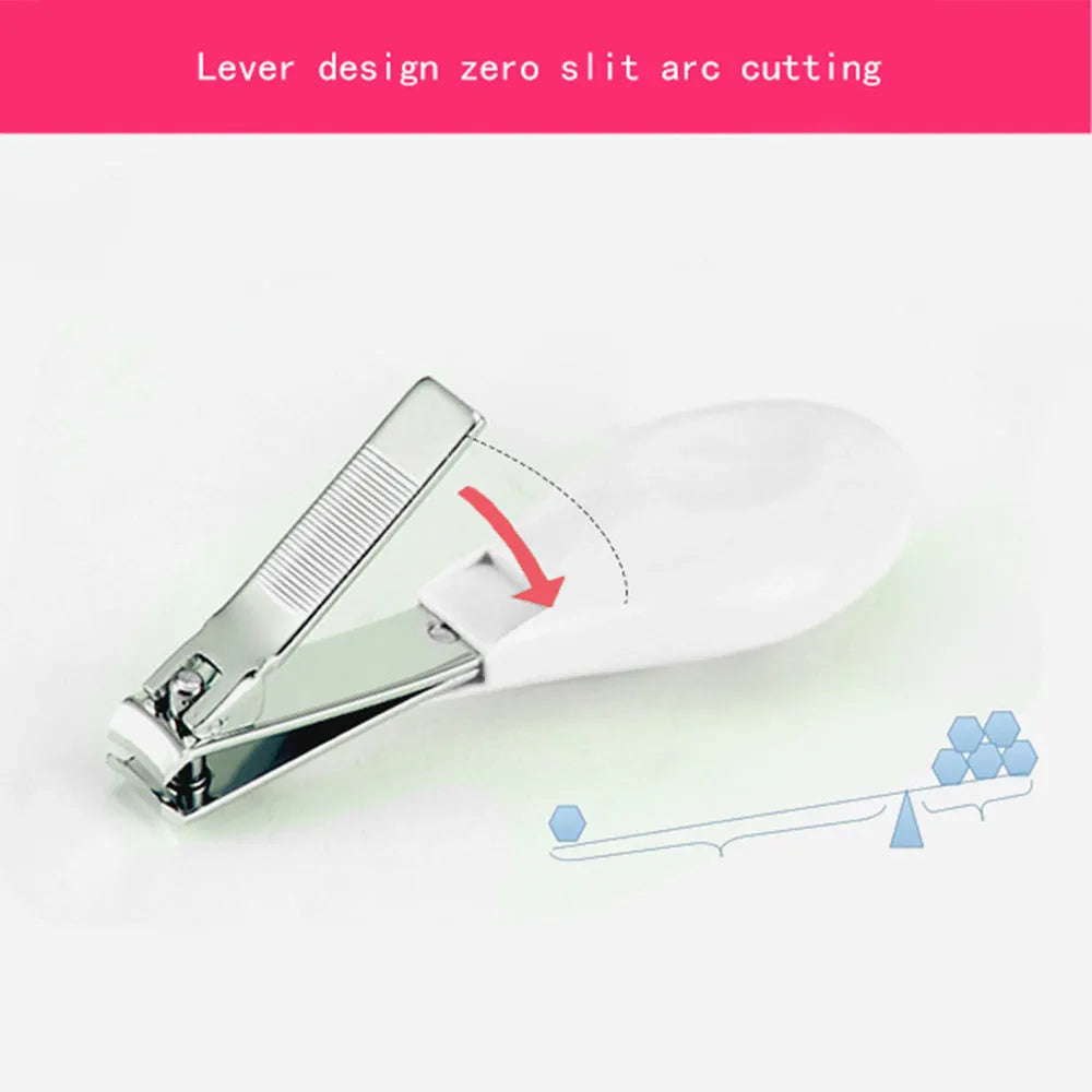 Crimson pink case open to show 6-piece baby nail comb and grooming care set.