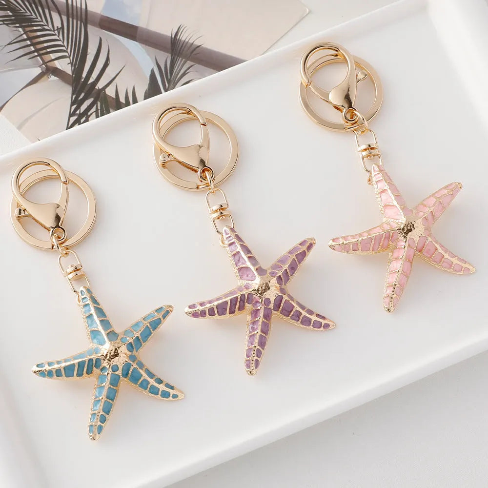 Starfish shell keychain ocean series electroplated pink purple blue simple suitcase decoration
