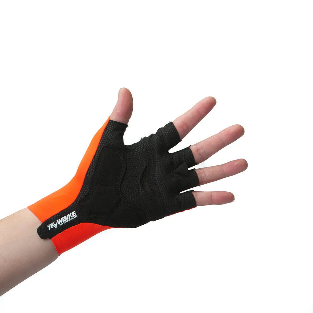 Breathable cycling gloves in knitted fabric with anti-slip grip and anti-collision design, available in multiple colours.