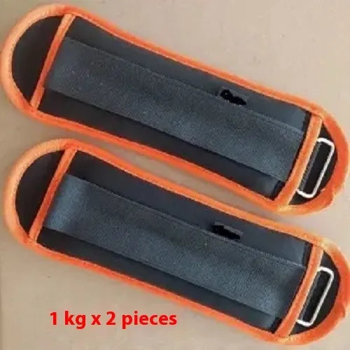 Pair of steel sand sandbag leggings in 1kg 2kg or 3kg, all black or black with blue or orange edge, for hands and legs