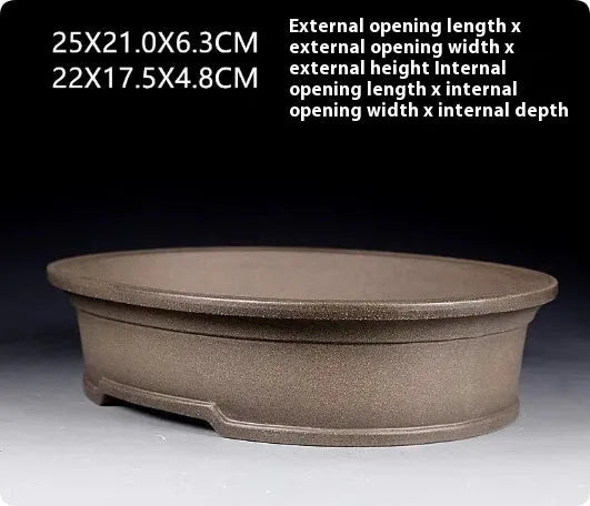 Handmade purple sand oval flower pot measuring 25cm x 21cm x 6.3cm for bonsai and succulent plants