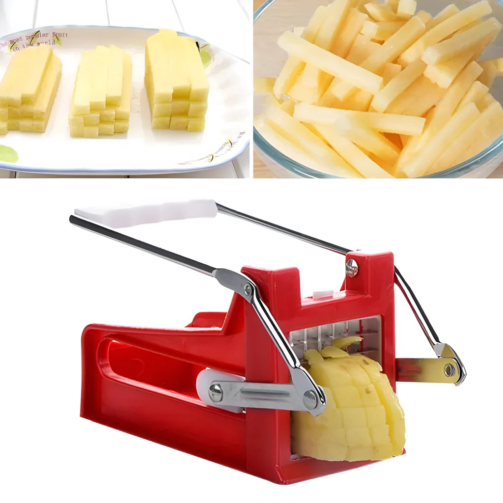 Potato cutter chopper with two stainless steel blades and non-slip rubber foot