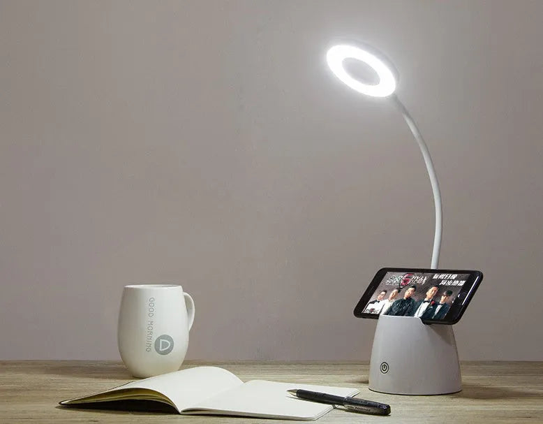 Beige LED folding eye protection table lamp with 24 lamp beads, 2200mAh battery, three colour temperature settings, aluminium and ABS construction