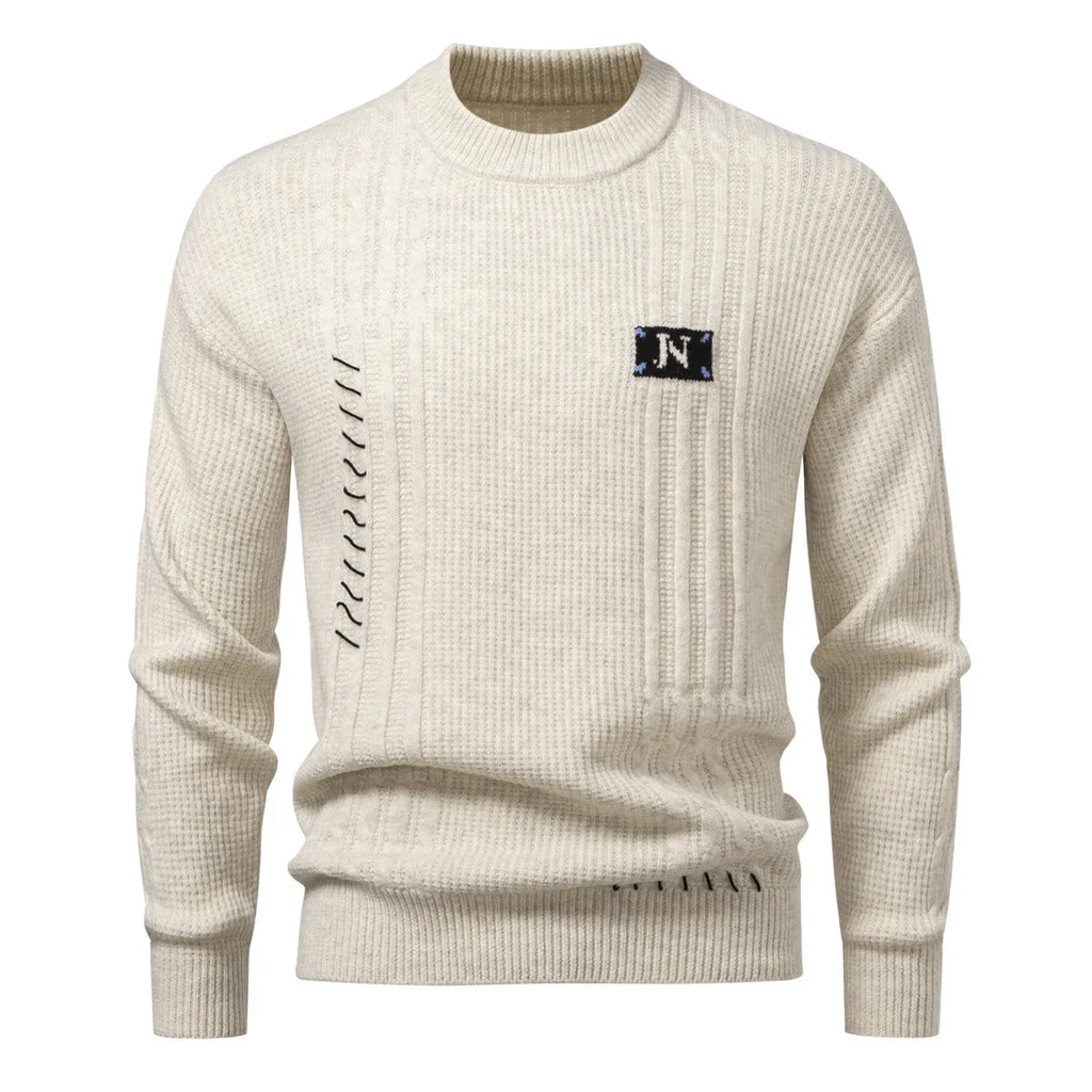 Men's loose fit pullover sweater in beige, Modal and rabbit hair blend, ribbed hem, available in sizes M to 3XL