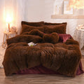 Thick beige mink velvet fleece duvet cover and pillowcases on a bed