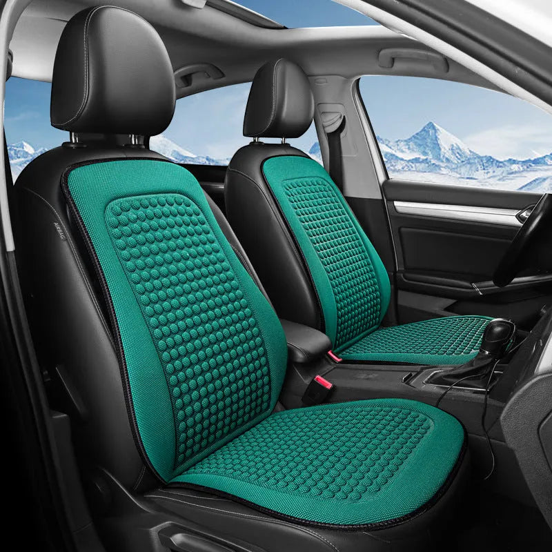 Cool silk tie-free massage seat cushion for car front single seat in Carbon Black, Fashion Gray, wine red, dark green, or eye-catching blue.
