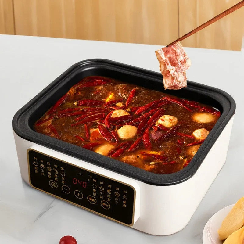 Stainless steel electric food steamer with 10-litre capacity and automatic water measurement function