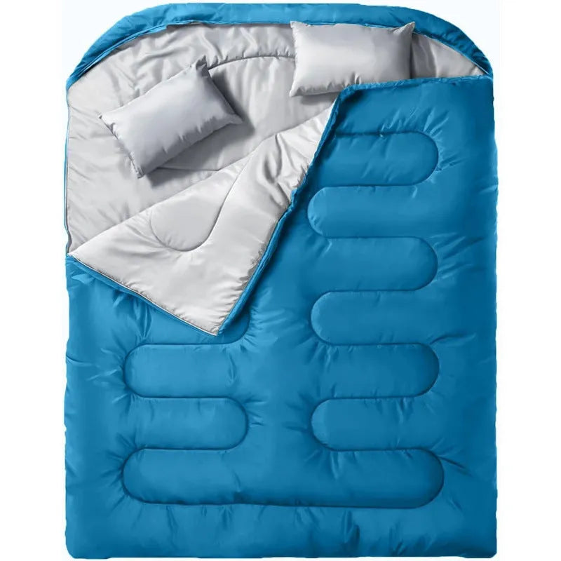 Portable double sleeping bag, 90.6in x 61in, polyester, seven-in-one, Black-double or Rhinestone Blue-double