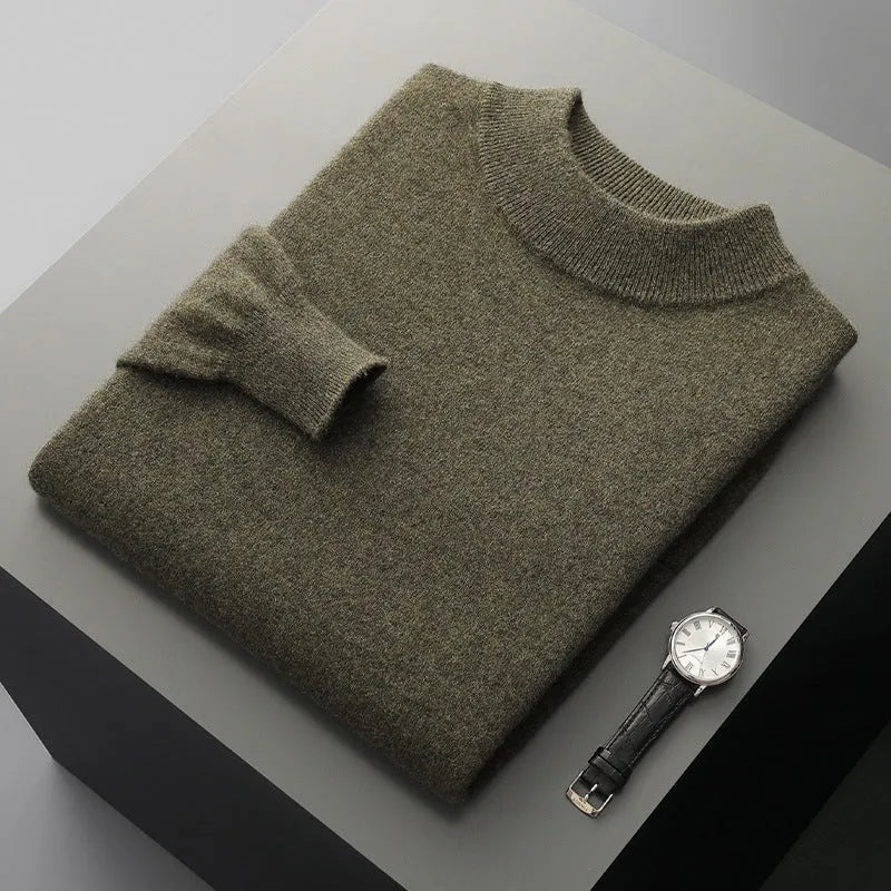 Men's half-collar thin wool pullover in fine-yarn knit, long sleeves, available in multiple colours