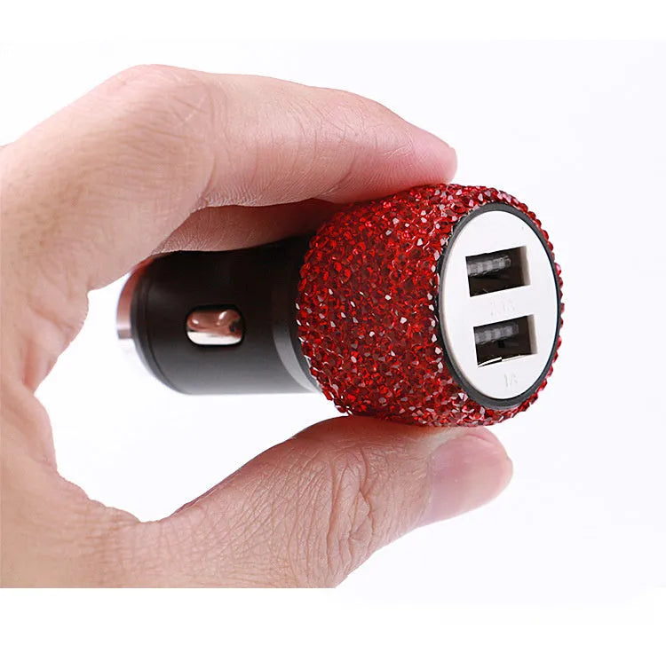 Diamond pattern car USB charger for cigarette lighter socket in five colour options