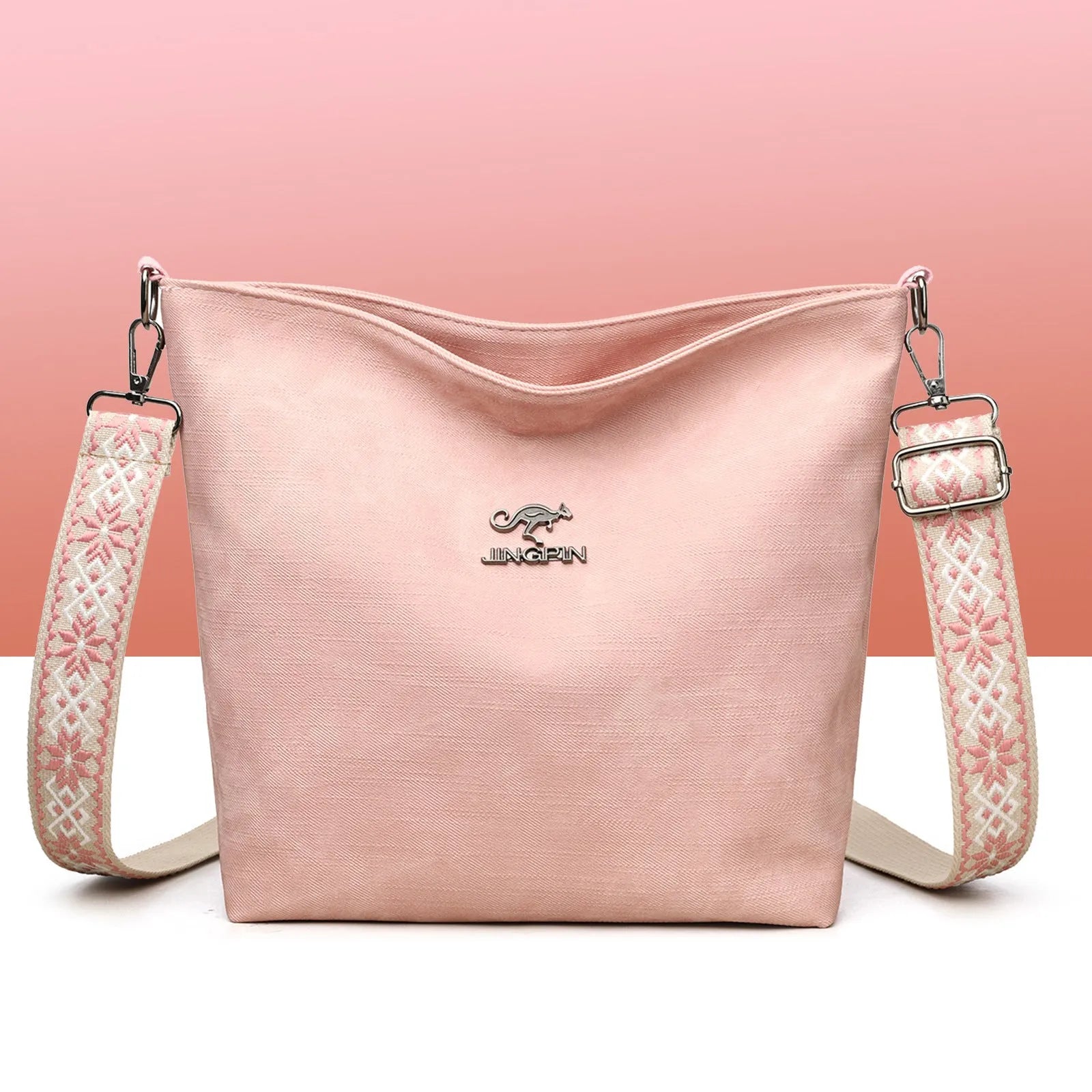 Large capacity soft PU crossbody bag with adjustable single strap in pink colour option