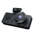 Black touch-screen car dashcam for 1080P front and rear recording with 170 degree wide angle lens